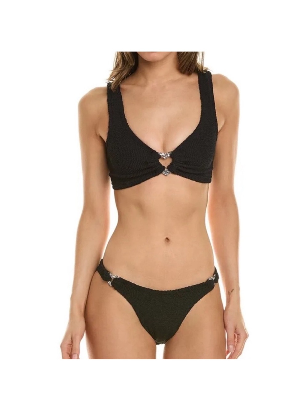 Hunza G Heather Glitter Heart Bikini Set Black OS